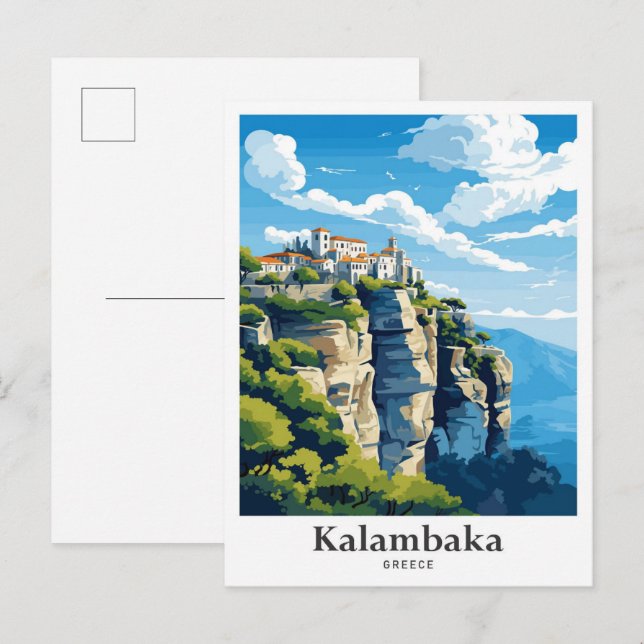 Postal Ilustracion de viaje Kalambaka Grecia (Anverso / Reverso)