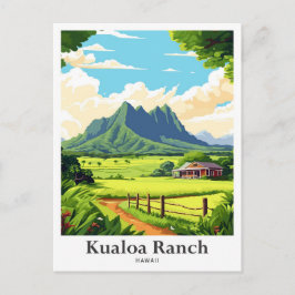 Postal Ilustracion de viaje Kualoa Ranch Hawaii