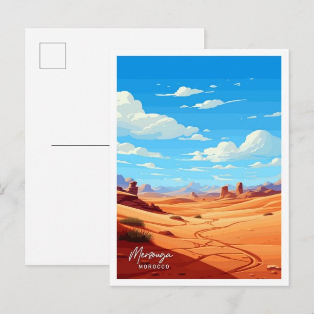 Postal Ilustracion de viaje Merzouga Marruecos (Anverso / Reverso)