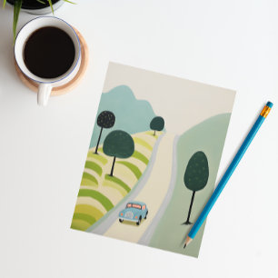 Postal Ilustracion de viaje por carretera panorámico