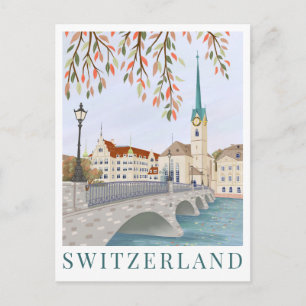 Postal Ilustración de viaje por Suiza Europa