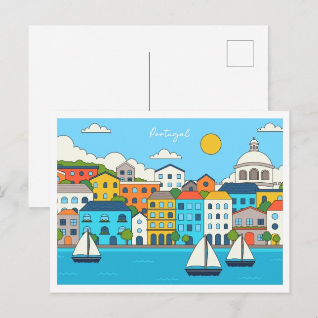 Postal Ilustración de viaje Portugal (Anverso / Reverso)