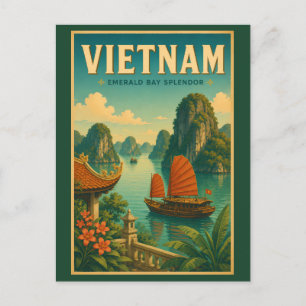 Postal Ilustración de viaje retro de la bahía de Ha Long