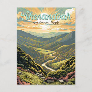 Postal Ilustración de viaje retro del parque nacional She