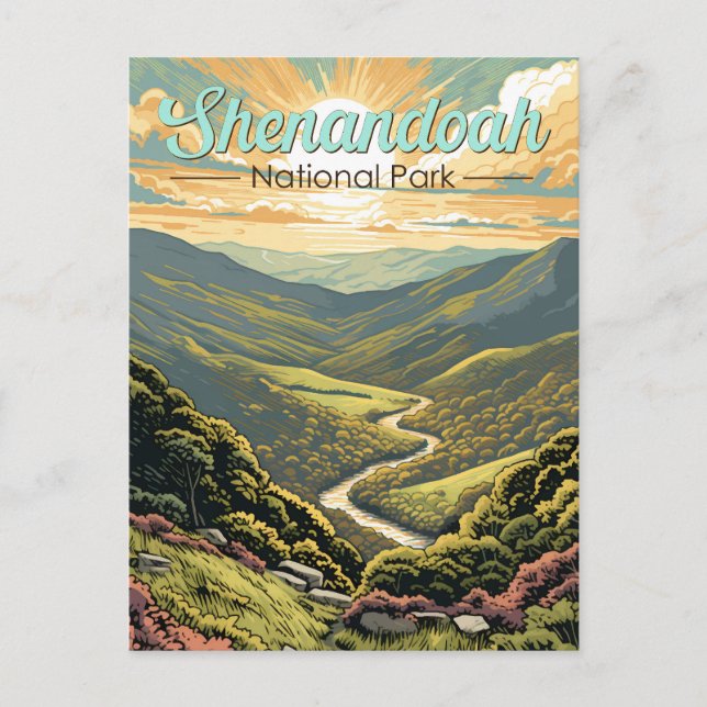 Postal Ilustración de viaje retro del parque nacional She (Anverso)