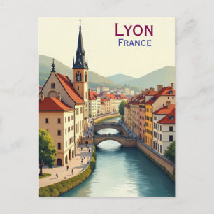 Postal Ilustración de viaje vintage de arte de Lyon Franc