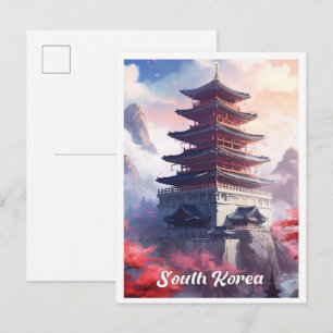 Postal Ilustración de viaje vintage de arte de Seúl Corea