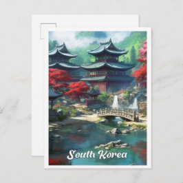 Postal Ilustración de viaje vintage de arte de Seúl Corea
