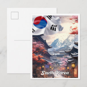 Postal Ilustración de viaje vintage de arte de Seúl Corea