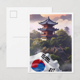 Postal Ilustración de viaje vintage de arte de Seúl Corea