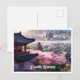 Postal Ilustración de viaje vintage de arte de Seúl Corea