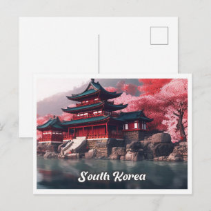 Postal Ilustración de viaje vintage de arte de Seúl Corea