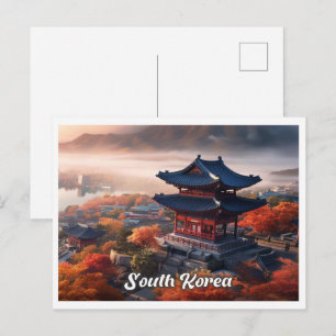 Postal Ilustración de viaje vintage de arte de Seúl Corea