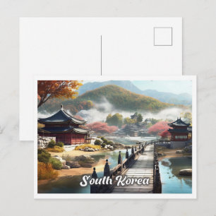 Postal Ilustración de viaje vintage de arte de Seúl Corea