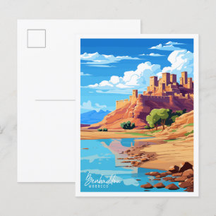 Postal Ilustracion de viaje vintage de Benhaddau Morocco