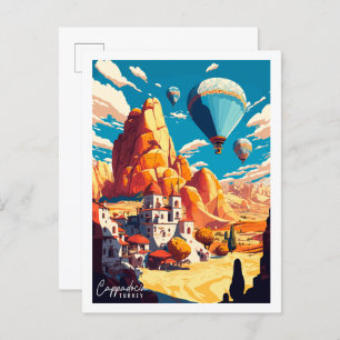 Postal Ilustracion de viaje vintage de Cappadocia Turquía