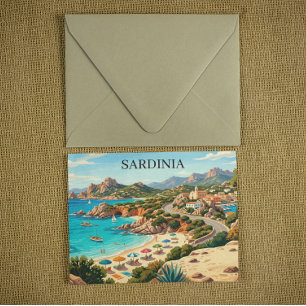 Postal Ilustración de viaje vintage de Cerdeña Italia