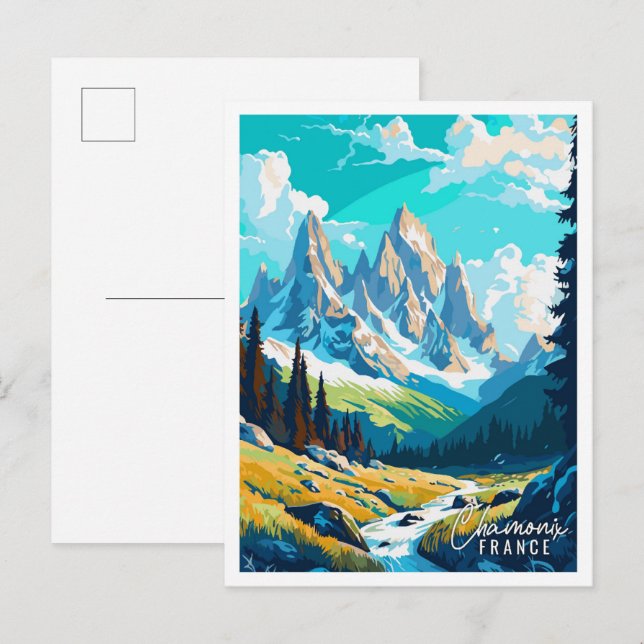 Postal Ilustracion de viaje vintage de Chamonix Croacia (Anverso / Reverso)