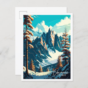 Postal Ilustracion de viaje vintage de Chamonix France