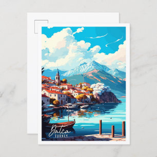 Postal Ilustracion de viaje vintage de Datca Turkey