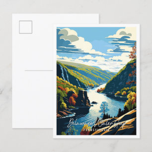 Postal Ilustracion de viaje vintage de Delaware Water Gap