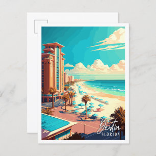 Postal Ilustracion de viaje vintage de Destin Florida USA