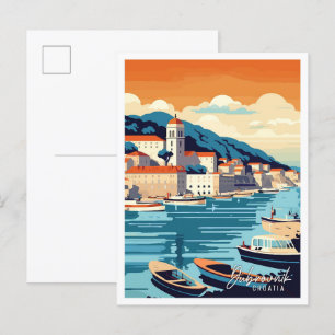 Postal Ilustracion de viaje vintage de Dubrovnik Croacia