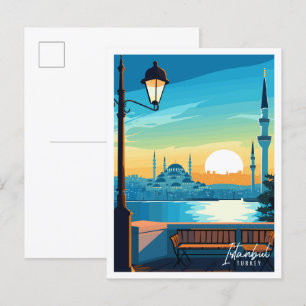 Postal Ilustracion de viaje vintage de Estambul Turquía