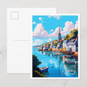 Postal Ilustracion de viaje vintage de Fowey England