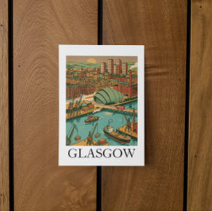 Postal Ilustración de viaje vintage de Glasgow Escocia