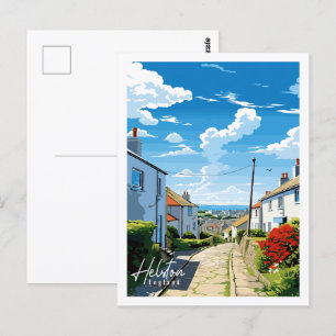 Postal Ilustración de viaje vintage de Helston Inglaterra