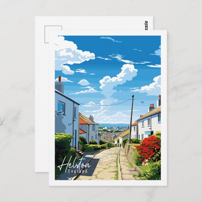 Postal Ilustración de viaje vintage de Helston Inglaterra (Anverso / Reverso)