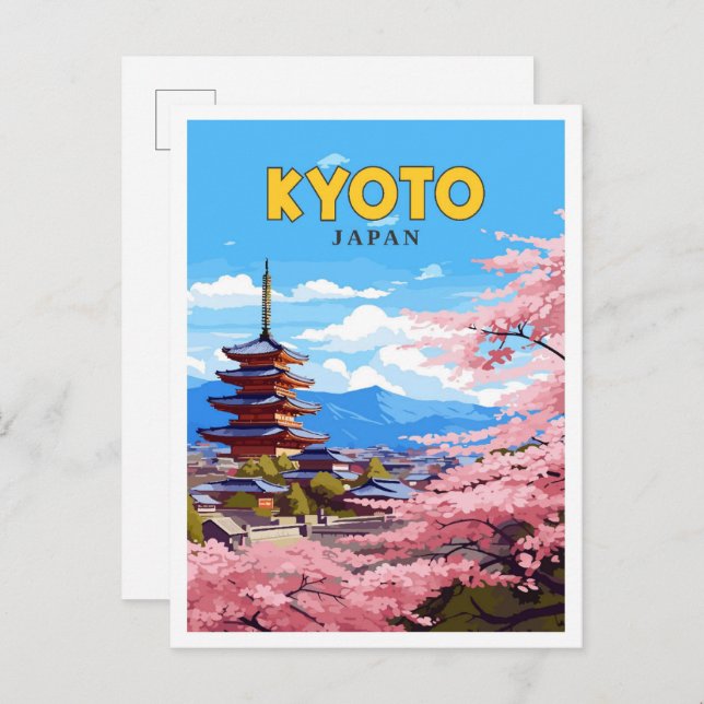 Postal Ilustracion de viaje vintage de Kioto Japón (Anverso / Reverso)