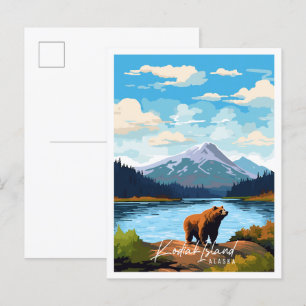 Postal Ilustracion de viaje vintage de la isla de Kodiak