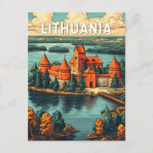 Postal Ilustración de viaje vintage de Lituania