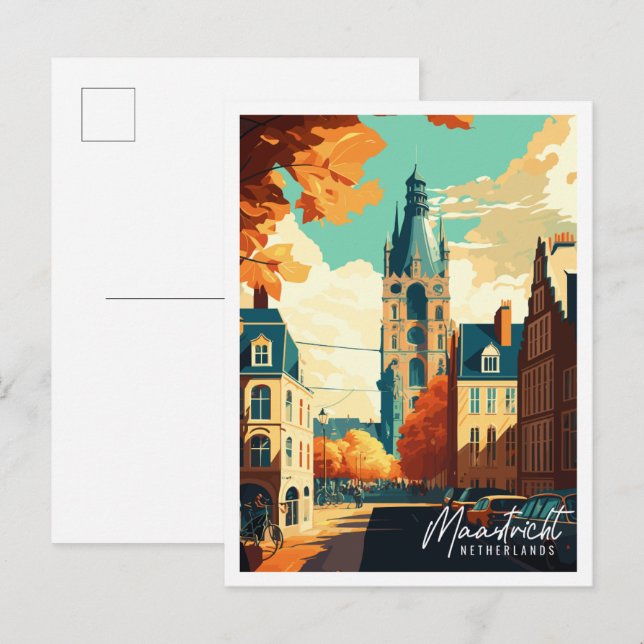 Postal Ilustracion de viaje vintage de Maastricht (Anverso / Reverso)