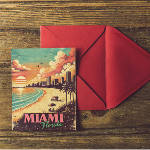 Postal Ilustración de viaje vintage de Miami Florida