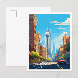 Postal Ilustracion de viaje vintage de New York USA