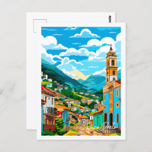 Postal Ilustracion de viaje vintage de Ouro Preto Brasil