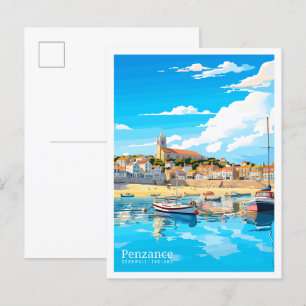 Postal Ilustracion de viaje vintage de Penzance Cornwall