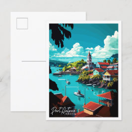 Postal Ilustracion de viaje vintage de Port Antonio Jamai