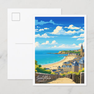 Postal Ilustracion de viaje vintage de Saint Malo France