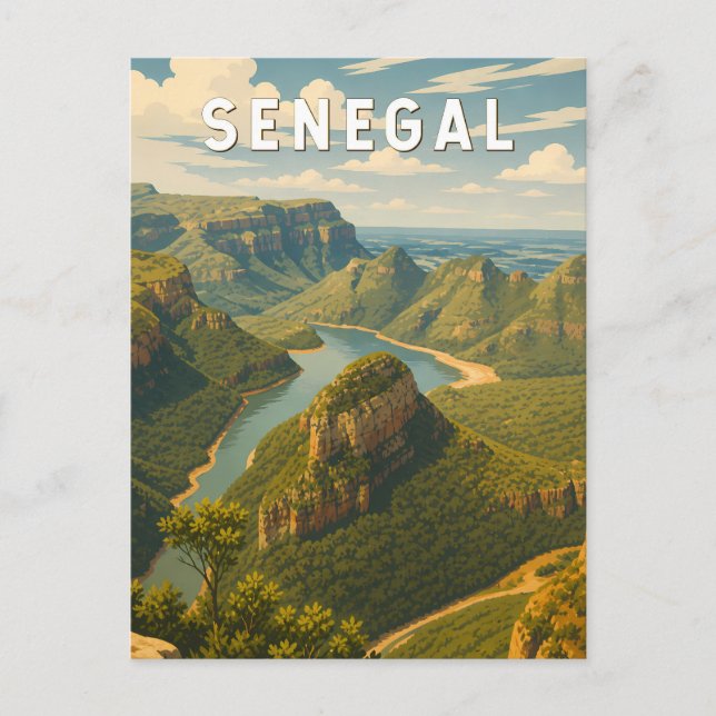 Postal Ilustración de viaje vintage de Senegal (Anverso)