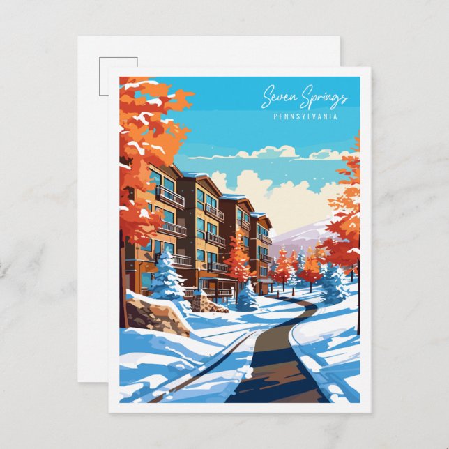 Postal Ilustracion de viaje vintage de Seven Springs (Anverso / Reverso)