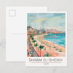 Postal Ilustración de viaje vintage de Sharm El-Sheikh Eg