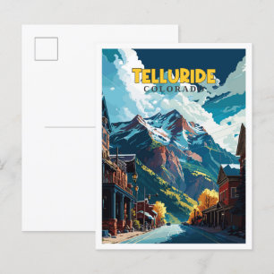 Postal Ilustracion de viaje vintage de Telluride Colorado