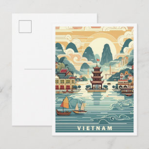 Postal Ilustración de viaje vintage de Vietnam