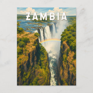 Postal Ilustración de viaje vintage de Zambia