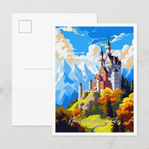 Postal Ilustracion de viaje vintage del Castillo de Neusc