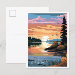 Postal Ilustracion de viaje vintage del lago Livingston T
